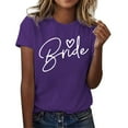 thumbnail image 1 of MIXUE Boho Tops For Women Summer Bride Letter Print Round Neck Short Sleeve Fashion Casual Pullover Shirts For Women Tee Shirts Sportswear,Purple,L, 1 of 4