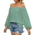 thumbnail image 1 of MIXUE Boho Tops For Women Summer Chiffon Solid Color Off Shoulder Long Sleeve Loose Fit Casual T-shirts Streetwear,Green,M, 1 of 6