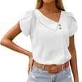 thumbnail image 1 of MIXUE Boho Tops For Women Summer Knit Solid Color V Neck Short Sleeve Casual Tshirts Outwear,White,XL, 1 of 5
