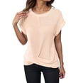thumbnail image 1 of MIXUE Boho Tops For Women Summer Knitted Solid Color Round Neck Short Sleeve Casual Basic Pullover Shirts For Women Tshirts Outwear,White,L, 1 of 9