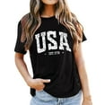 thumbnail image 1 of MIXUE Boho Tops For Women Summer Letter Print Round Neck Short Sleeve Soft Trendy Casual Pullover Shirts For Women T Shirts Daily-Wear,Black,L, 1 of 5