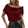 thumbnail image 1 of MIXUE Boho Tops For Women Summer Satin Solid Color Off Shoulder Sleeveless Vest T-shirts Activewear,Red,L, 1 of 5