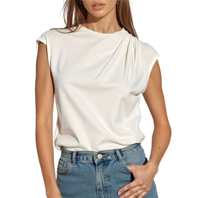 MIXUE Boho Tops For Women Summer Satin Solid Color Round Neck ...