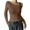 thumbnail image 1 of MIXUE Boho Tops For Women Summer Sheer Mesh Solid Color Off Shoulder Long Sleeve Party Club Pullover Shirts For Women T Shirts Sportswear,Brown,XL, 1 of 5