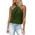 thumbnail image 1 of MIXUE Boho Tops For Women Summer Solid Color Halter Sleeveless Casual Basic T Shirts Holiday Wear,Green,XL, 1 of 7