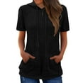 thumbnail image 1 of MIXUE Boho Tops For Women Summer Solid Color Hooded Short Sleeve Pockets Pullover Shirts For Women Tshirts Streetwear,Black,S, 1 of 3