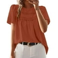 thumbnail image 1 of MIXUE Boho Tops For Women Summer Solid Color Lace Crew Neck Short Sleeve Pullover Shirts For Women Tshirts Outwear,Brown,M, 1 of 7
