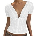 thumbnail image 1 of MIXUE Boho Tops For Women Summer Solid Color Lace V Neck Short Sleeve Trendy Pullover Shirts For Women T Shirts Holiday Wear,White,S, 1 of 4