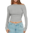 thumbnail image 1 of MIXUE Boho Tops For Women Summer Solid Color Off Shoulder Long Sleeve Slim Fit Casual Pullover Shirts For Women Tshirts Streetwear,Gray,L, 1 of 4