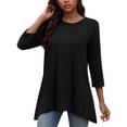 thumbnail image 1 of MIXUE Womens Summer Tops Solid Color Round Neck Long Sleeve Loose Casual Basic Shirts For Women Tee Shirts Activewear,Black,L, 1 of 7