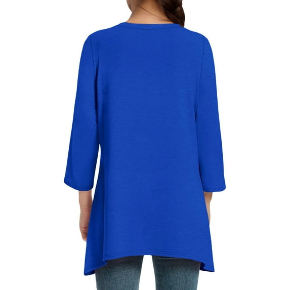 MIXUE Boho Tops For Women Summer Solid Color Round Neck Long Sleeve Casual Basic T-shirts Activewear,Blue,XL