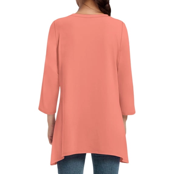 MIXUE Boho Tops For Women Summer Solid Color Round Neck Long Sleeve Casual Basic Tee Shirts Holiday Wear,Pink,M
