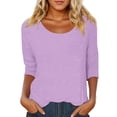 thumbnail image 1 of MIXUE Boho Tops For Women Summer Solid Color Round Neck Short Sleeve Casual Basic Soft Tee Shirts Holiday Wear,Pink,XL, 1 of 4