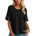 thumbnail image 1 of MIXUE Boho Tops For Women Summer Solid Color Round Neck Short Sleeve Casual Soft Pullover Shirts For Women Tshirts Outwear,Black,XL, 1 of 5