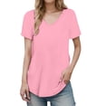thumbnail image 1 of MIXUE Boho Tops For Women Summer Solid Color Round Neck Short Sleeve Casual Stylish Pullover Shirts For Women T Shirts Holiday Wear,Pink,XXL, 1 of 5