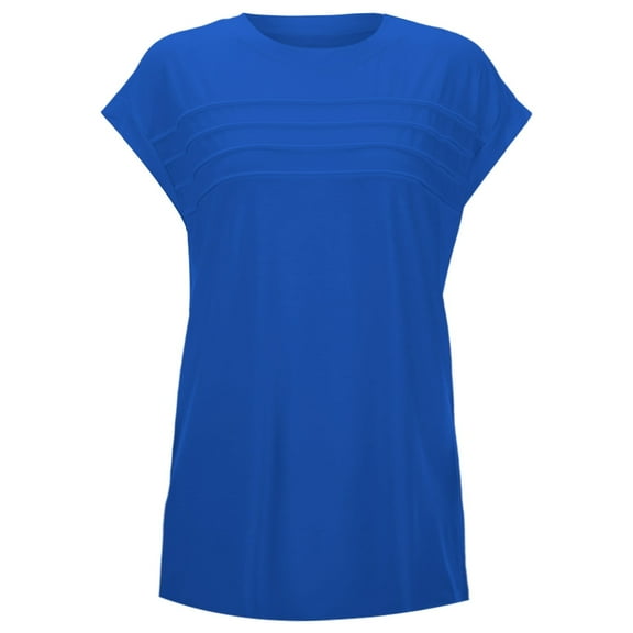 MIXUE Boho Tops For Women Summer Solid Color Round Neck Short Sleeve Casual Tshirts Activewear,Blue,L
