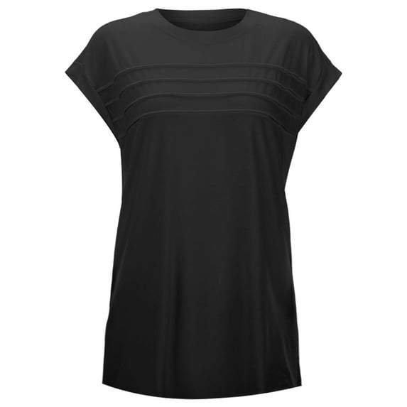 MIXUE Boho Tops For Women Summer Solid Color Round Neck Short Sleeve Casual Tshirts Outwear,Black,XXL