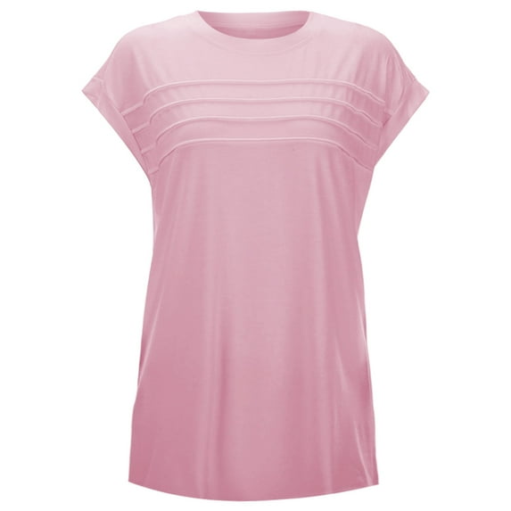 MIXUE Boho Tops For Women Summer Solid Color Round Neck Short Sleeve Casual Tshirts Streetwear,Pink,XXL