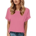 thumbnail image 1 of MIXUE Boho Tops For Women Summer Solid Color Round Neck Short Sleeve Fashion Casual Tshirts Outwear,Pink,XXXL, 1 of 4