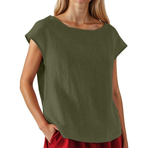 MIXUE Boho Tops For Women Summer Solid Color Round Neck Short Sleeve Loose Casual Pullover Shirts For Women Tee Shirts Daily-Wear,Green,XXL