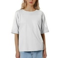 thumbnail image 1 of MIXUE Boho Tops For Women Summer Solid Color Round Neck Short Sleeve Loose Casual Yoga Sports Soft Tee Shirts Holiday Wear,White,S, 1 of 5