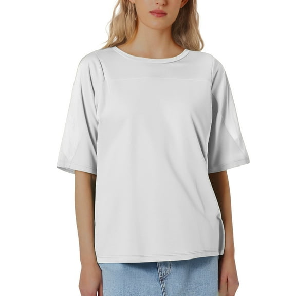 MIXUE Boho Tops For Women Summer Solid Color Round Neck Short Sleeve Loose Casual Yoga Sports Soft Tee Shirts Holiday Wear,White,S