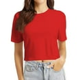 thumbnail image 1 of MIXUE Boho Tops For Women Summer Solid Color Round Neck Short Sleeve Soft Casual Basic Pullover Shirts For Women T Shirts Daily-Wear,Red,S, 1 of 5