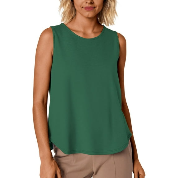 MIXUE Boho Tops For Women Summer Solid Color Round Neck Sleeveless Casual Vest Tshirts Outwear,Green,L