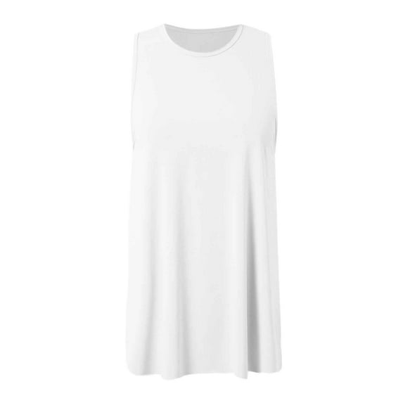 MIXUE Boho Tops For Women Summer Solid Color Round Neck Sleeveless Elastic Yoga Sports Vest Pullover Shirts For Women T Shirts Daily-Wear,White,XL