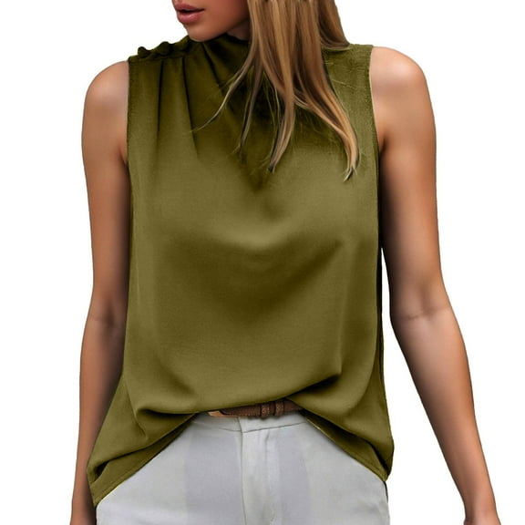 MIXUE Boho Tops For Women Summer Solid Color Round Neck Sleeveless Elegant Vest Pullover Shirts For Women Tee Shirts Holiday Wear,Green,M