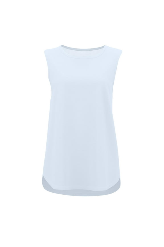 Boho Tops For Women Summer Solid Color Round Neck Sleeveless Loose Yoga Sports Vest Pullover Shirts For Women Tshirts Streetwear,Blue,M