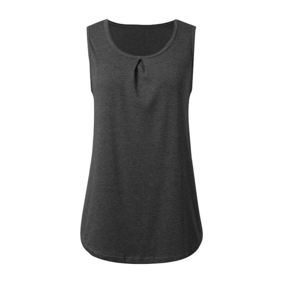 MIXUE Boho Tops For Women Summer Solid Color Round Neck Sleeveless Sports Loose Vest Pullover Shirts For Women T-shirts Streetwear,Gray,M