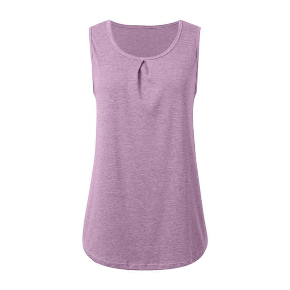 MIXUE Boho Tops For Women Summer Solid Color Round Neck Sleeveless Sports Loose Vest Pullover Shirts For Women Tshirts Activewear,Purple,XL