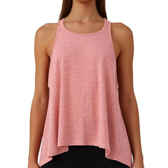 MIXUE Boho Tops For Women Summer Solid Color Round Neck Sleeveless Sports Yoga Vest Pullover Shirts For Women T Shirts Sportswear,Pink,L