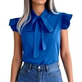 thumbnail image 1 of MIXUE Boho Tops For Women Summer Solid Color Ruffle Bow Short Sleeve Slim Casual T-shirts Outwear,Blue,M, 1 of 4