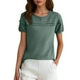 thumbnail image 1 of MIXUE Boho Tops For Women Summer Solid Color Ruffles Round Neck Short Sleeve Casual Soft T-shirts Streetwear,Green,XXL, 1 of 5
