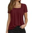 thumbnail image 1 of MIXUE Boho Tops For Women Summer Solid Color Square Collar Short Sleeve Casual Basic Pullover Shirts For Women Tshirts Activewear,Red,XL, 1 of 6