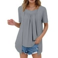 thumbnail image 1 of MIXUE Boho Tops For Women Summer Solid Color Square Collar Short Sleeve Casual Basic Tshirts Outwear,Gray,M, 1 of 7