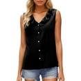 thumbnail image 1 of MIXUE Boho Tops For Women Summer Solid Color V Neck Button Sleeveless Vest T-shirts Outwear,Black,L, 1 of 5