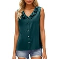 thumbnail image 1 of MIXUE Boho Tops For Women Summer Solid Color V Neck Button Sleeveless Vest Tee Shirts Sportswear,Green,L, 1 of 5