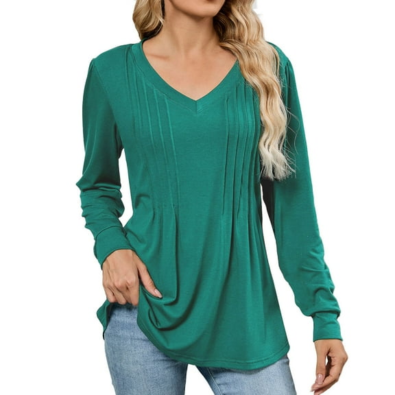 MIXUE Boho Tops For Women Summer Solid Color V Neck Long Sleeve Casual Basic Soft Pullover Shirts For Women Tee Shirts Daily-Wear,Red,L