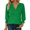 thumbnail image 1 of MIXUE Boho Tops For Women Summer Solid Color V Neck Long Sleeve Casual Lace Trim Party Pullover Shirts For Women T-shirts Activewear,Green,XXL, 1 of 7