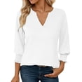 thumbnail image 1 of MIXUE Boho Tops For Women Summer Solid Color V Neck Long Sleeve Casual Lace Trim Party Pullover Shirts For Women Tee Shirts Sportswear,White,XL, 1 of 7