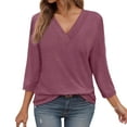 thumbnail image 1 of MIXUE Boho Tops For Women Summer Solid Color V Neck Long Sleeve Fashion Casual Loose Pullover Shirts For Women T-shirts Activewear,Purple,L, 1 of 5