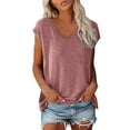 thumbnail image 1 of MIXUE Boho Tops For Women Summer Solid Color V Neck Short Cap Sleeve Casual Tunic Shirts For Women T Shirts Daily-Wear,Pink,XL, 1 of 5