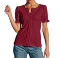 thumbnail image 1 of MIXUE Boho Tops For Women Summer Solid Color V Neck Short Puff Sleeve Loose Fit Casual T-shirts Outwear,Red,S, 1 of 4