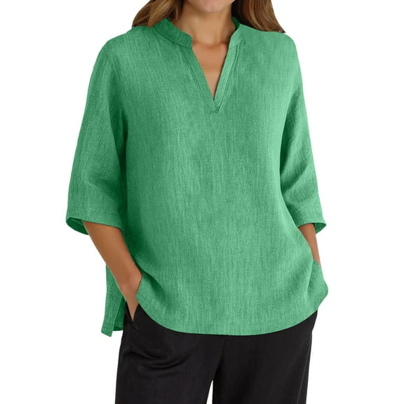 MIXUE Boho Tops For Women Summer Solid Color V Neck Short Sleeve Casual Basic Pullover Shirts For Women T Shirts Sportswear,Green,S