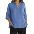 thumbnail image 1 of MIXUE Boho Tops For Women Summer Solid Color V Neck Short Sleeve Casual Basic Pullover Shirts For Women Tshirts Outwear,Blue,XL, 1 of 6