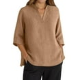 thumbnail image 1 of MIXUE Boho Tops For Women Summer Solid Color V Neck Short Sleeve Casual Basic Pullover Shirts For Women Tshirts Streetwear,Brown,XXL, 1 of 6