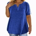 thumbnail image 1 of MIXUE Boho Tops For Women Summer Solid Color V Neck Short Sleeve Casual Soft Basic T-shirts Activewear,Blue,S, 1 of 3